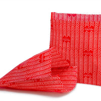 Reusable Beeswax Sandwich Bags made from beeswax wraps. Red Chevron pattern on a white background