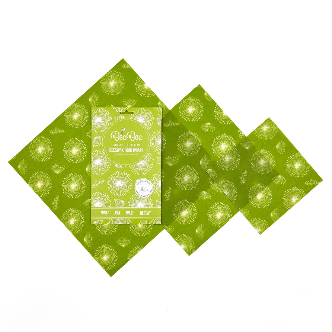 Beeswax Food Wraps (Dandelion Clocks)mixed sizes pack of 3