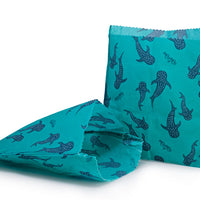 Sandwich bags, reusable beeswax wraps. Whale Shark pattern on a white background