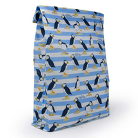 Beeswax Wrap Bread Bag with gusset in puffin pattern organic cotton