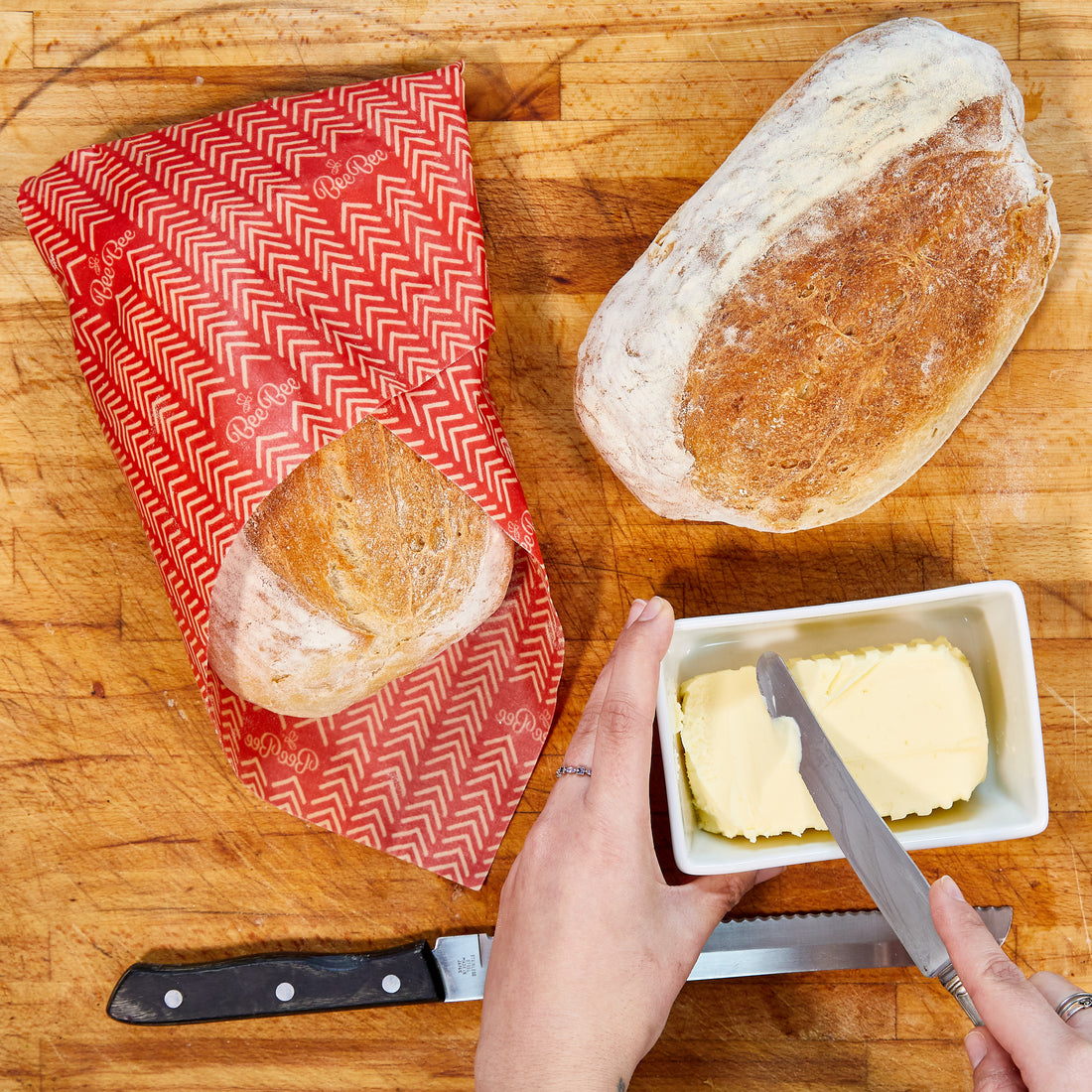 Bread wrapped in chevron beeswax wrap