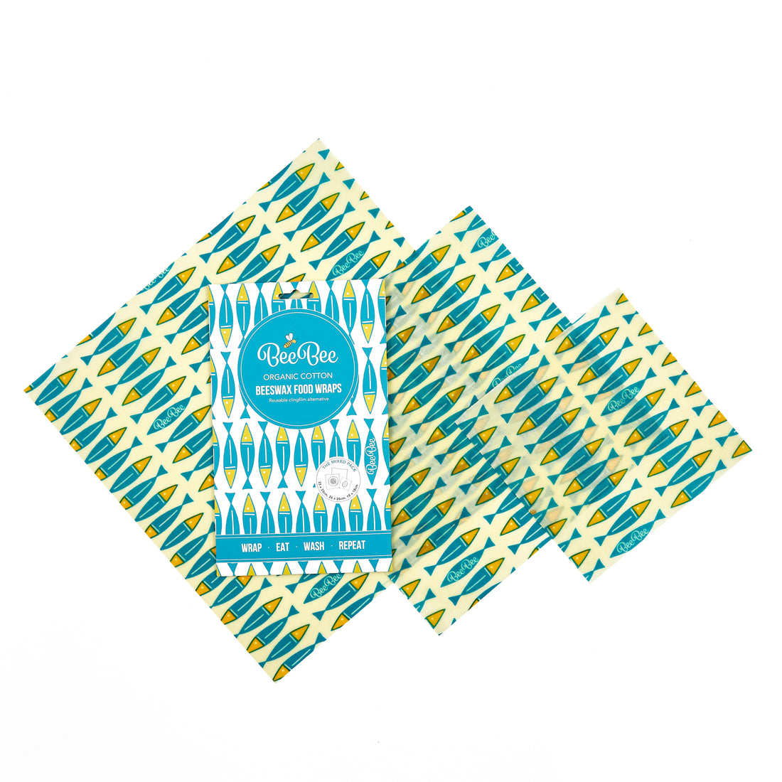 Beeswax Food Wraps (Sardines) mixed sizes 3 pack