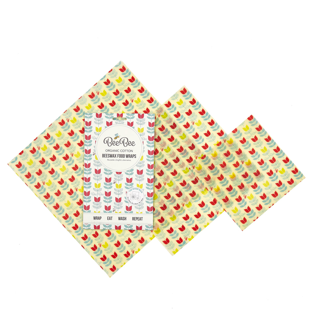 Beeswax Food Wraps (Tulip) mixed sizes pack of 3