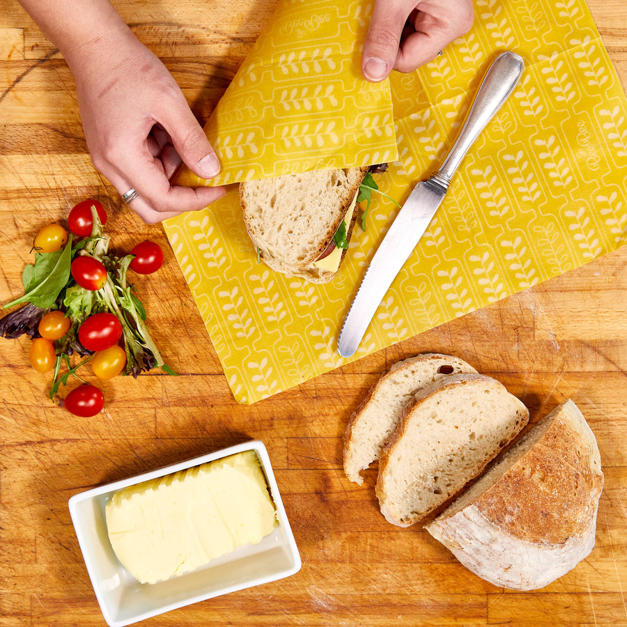 Beeswax Food Wraps (Wheat) wrapping sandwiches